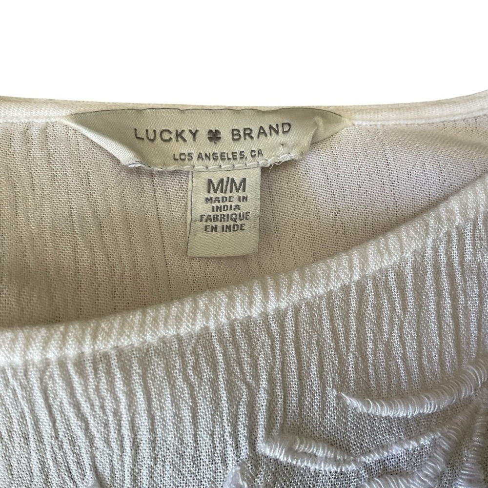 Lucky Brand White Boho Embroidered Lace Peasant Blouse Medium NWT - Picture 6 of 10